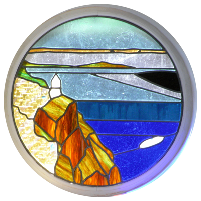 Greek_Island fused and leaded stained glass design