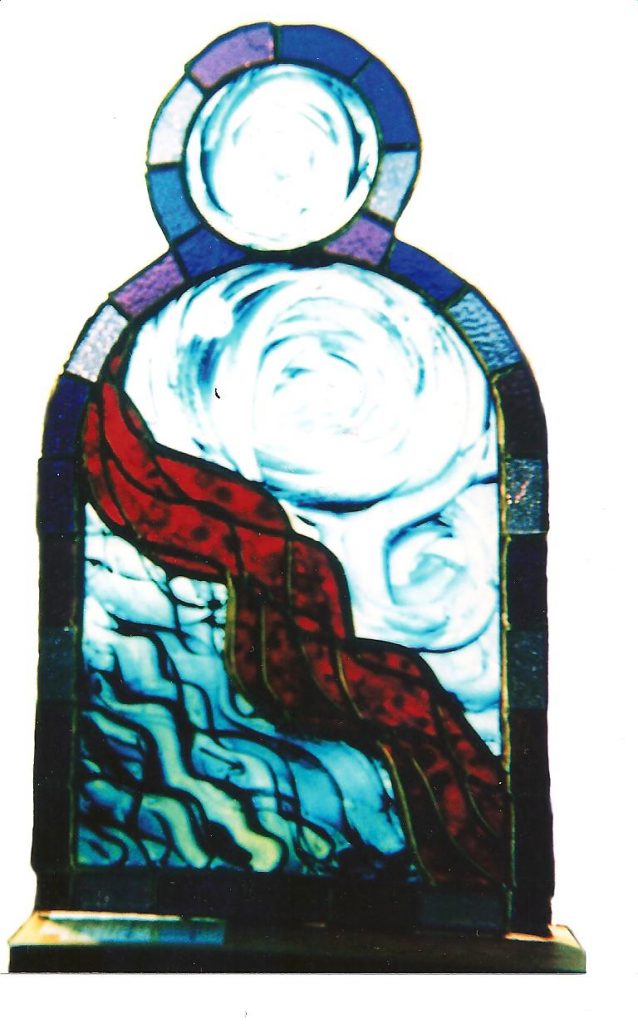 "Elements" -painted, fused and copperfoiled stained glass panel