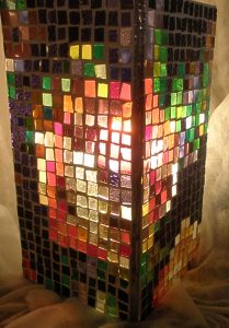 Depixellated Rose, stained glass mosaic lamp 15x15x30