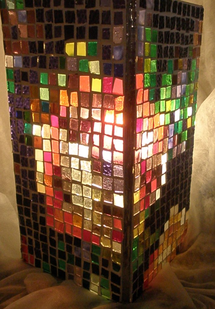 Depixellated Rose, stained glass mosaic lamp 15x15x30